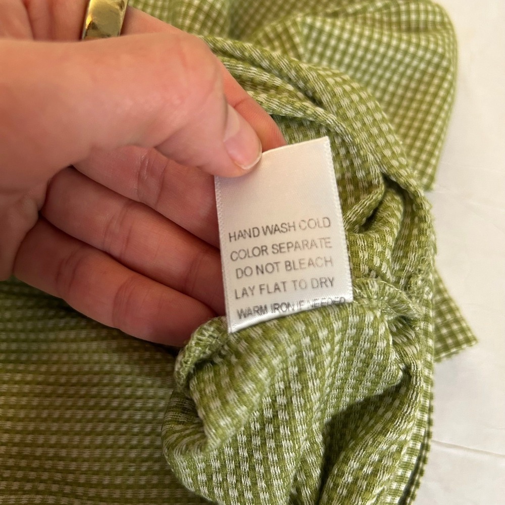 Le Lis Gingham Wrap Tie Crop Top Fitted Green Small Y2K Retro Baby Tee - Picture 9 of 9